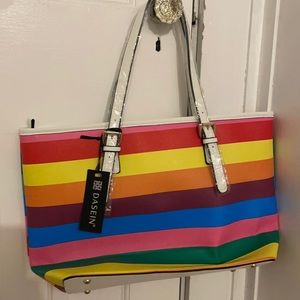 NWT Rainbow striped shoulder bag w/ clutch